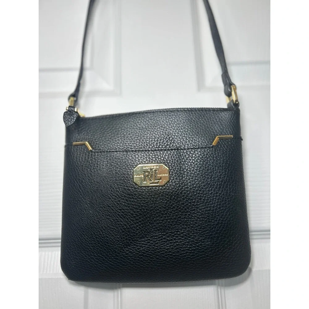 Lauren Ralph Lauren Black Faux‎ Leather Crossbody Bag Small Gold Hardware